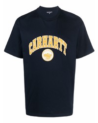 dunkelblaues bedrucktes T-Shirt mit einem Rundhalsausschnitt von Carhartt WIP