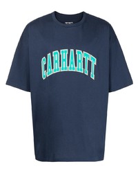 dunkelblaues bedrucktes T-Shirt mit einem Rundhalsausschnitt von Carhartt WIP