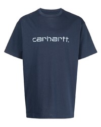 dunkelblaues bedrucktes T-Shirt mit einem Rundhalsausschnitt von Carhartt WIP