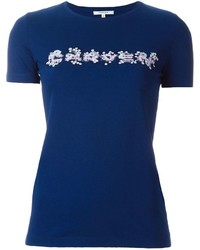 dunkelblaues bedrucktes T-Shirt mit einem Rundhalsausschnitt von Carven