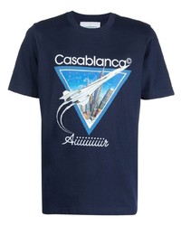 dunkelblaues bedrucktes T-Shirt mit einem Rundhalsausschnitt von Casablanca