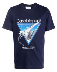 dunkelblaues bedrucktes T-Shirt mit einem Rundhalsausschnitt von Casablanca