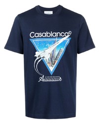 dunkelblaues bedrucktes T-Shirt mit einem Rundhalsausschnitt von Casablanca