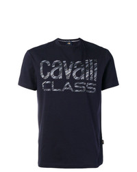 dunkelblaues bedrucktes T-Shirt mit einem Rundhalsausschnitt von Cavalli Class
