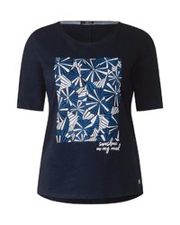dunkelblaues bedrucktes T-Shirt mit einem Rundhalsausschnitt von Cecil