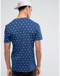 dunkelblaues bedrucktes T-Shirt mit einem Rundhalsausschnitt von Celio