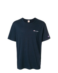 dunkelblaues bedrucktes T-Shirt mit einem Rundhalsausschnitt von Champion