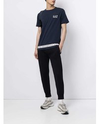 dunkelblaues bedrucktes T-Shirt mit einem Rundhalsausschnitt von Ea7 Emporio Armani