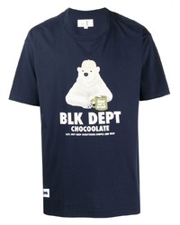 dunkelblaues bedrucktes T-Shirt mit einem Rundhalsausschnitt von Chocoolate