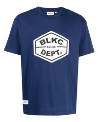 dunkelblaues bedrucktes T-Shirt mit einem Rundhalsausschnitt von Chocoolate
