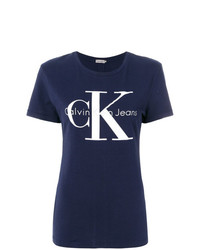 dunkelblaues bedrucktes T-Shirt mit einem Rundhalsausschnitt von Ck Jeans