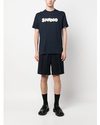 dunkelblaues bedrucktes T-Shirt mit einem Rundhalsausschnitt von Sandro