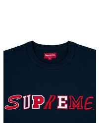 dunkelblaues bedrucktes T-Shirt mit einem Rundhalsausschnitt von Supreme