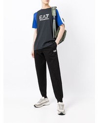 dunkelblaues bedrucktes T-Shirt mit einem Rundhalsausschnitt von Ea7 Emporio Armani