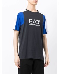 dunkelblaues bedrucktes T-Shirt mit einem Rundhalsausschnitt von Ea7 Emporio Armani