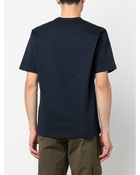 dunkelblaues bedrucktes T-Shirt mit einem Rundhalsausschnitt von Comme des Garcons Homme