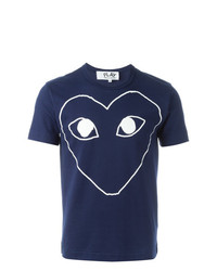 dunkelblaues bedrucktes T-Shirt mit einem Rundhalsausschnitt von Comme Des Garcons Play