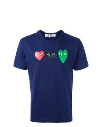 dunkelblaues bedrucktes T-Shirt mit einem Rundhalsausschnitt von Comme Des Garcons Play