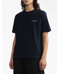 dunkelblaues bedrucktes T-Shirt mit einem Rundhalsausschnitt von Comme des Garcons Homme