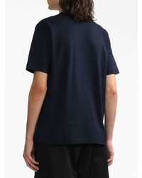 dunkelblaues bedrucktes T-Shirt mit einem Rundhalsausschnitt von Comme des Garcons Homme