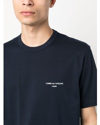 dunkelblaues bedrucktes T-Shirt mit einem Rundhalsausschnitt von Comme des Garcons Homme