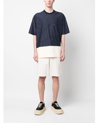 dunkelblaues bedrucktes T-Shirt mit einem Rundhalsausschnitt von Comme des Garcons Homme