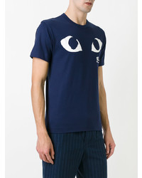 dunkelblaues bedrucktes T-Shirt mit einem Rundhalsausschnitt von Comme Des Garcons Play