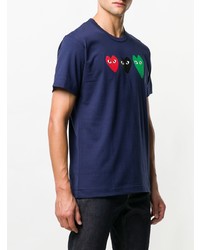 dunkelblaues bedrucktes T-Shirt mit einem Rundhalsausschnitt von Comme Des Garcons Play