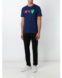 dunkelblaues bedrucktes T-Shirt mit einem Rundhalsausschnitt von Comme Des Garcons Play