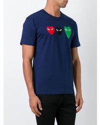 dunkelblaues bedrucktes T-Shirt mit einem Rundhalsausschnitt von Comme Des Garcons Play