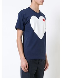 dunkelblaues bedrucktes T-Shirt mit einem Rundhalsausschnitt von Comme Des Garcons Play