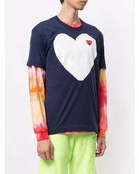 dunkelblaues bedrucktes T-Shirt mit einem Rundhalsausschnitt von Comme Des Garcons Play