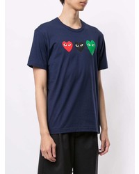 dunkelblaues bedrucktes T-Shirt mit einem Rundhalsausschnitt von Comme Des Garcons Play