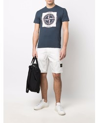 dunkelblaues bedrucktes T-Shirt mit einem Rundhalsausschnitt von Stone Island