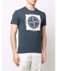 dunkelblaues bedrucktes T-Shirt mit einem Rundhalsausschnitt von Stone Island