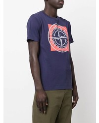 dunkelblaues bedrucktes T-Shirt mit einem Rundhalsausschnitt von Stone Island