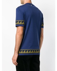 dunkelblaues bedrucktes T-Shirt mit einem Rundhalsausschnitt von Versace Collection