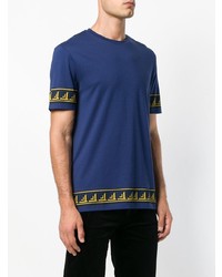 dunkelblaues bedrucktes T-Shirt mit einem Rundhalsausschnitt von Versace Collection