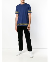 dunkelblaues bedrucktes T-Shirt mit einem Rundhalsausschnitt von Versace Collection