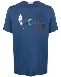 dunkelblaues bedrucktes T-Shirt mit einem Rundhalsausschnitt von Corneliani
