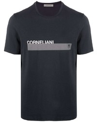 dunkelblaues bedrucktes T-Shirt mit einem Rundhalsausschnitt von Corneliani