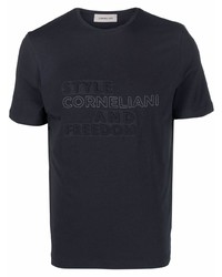 dunkelblaues bedrucktes T-Shirt mit einem Rundhalsausschnitt von Corneliani