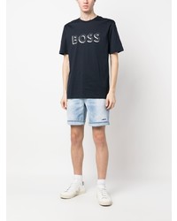 dunkelblaues bedrucktes T-Shirt mit einem Rundhalsausschnitt von BOSS