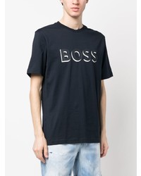 dunkelblaues bedrucktes T-Shirt mit einem Rundhalsausschnitt von BOSS