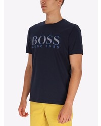 dunkelblaues bedrucktes T-Shirt mit einem Rundhalsausschnitt von BOSS HUGO BOSS