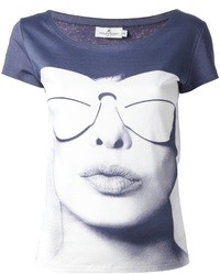 dunkelblaues bedrucktes T-Shirt mit einem Rundhalsausschnitt von Courreges