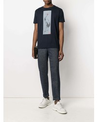 dunkelblaues bedrucktes T-Shirt mit einem Rundhalsausschnitt von Lardini