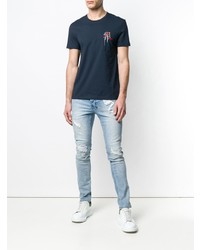 dunkelblaues bedrucktes T-Shirt mit einem Rundhalsausschnitt von Alexander McQueen