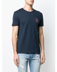 dunkelblaues bedrucktes T-Shirt mit einem Rundhalsausschnitt von Alexander McQueen