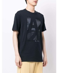 dunkelblaues bedrucktes T-Shirt mit einem Rundhalsausschnitt von Armani Exchange